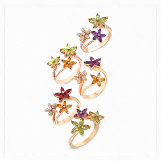 APPLE SEED POMANO GOLD DIAMOND PINK SAPPHIRE PERIDOT RING