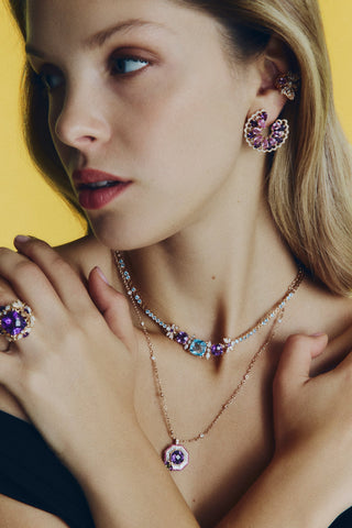 QUEEN BEE ARINNA GOLD DIAMOND BLUE TOPAZ CHOKER