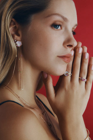 HONEYCOMB GOLD DIAMOND PINK SAPPHIRE EARRING