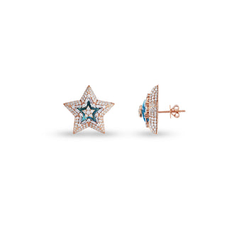 SIRIUS STAR GOLD DIAMOND BLUE TOPAZ EARRINGS