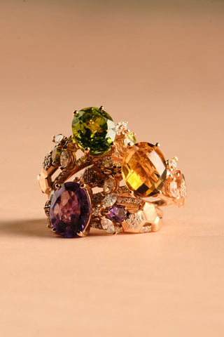 QUEEN BEE MAYA GOLD DIAMOND AMETHYST RING