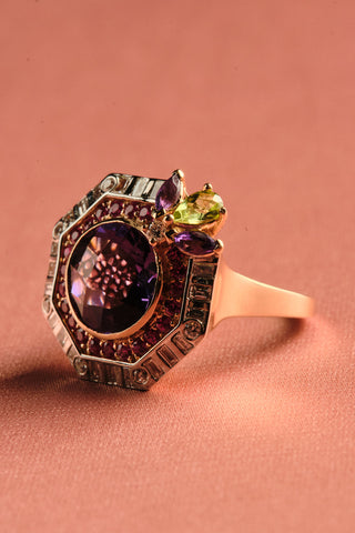 HONEYCOMB GOLD DIAMOND PINK SAPPHIRE RING