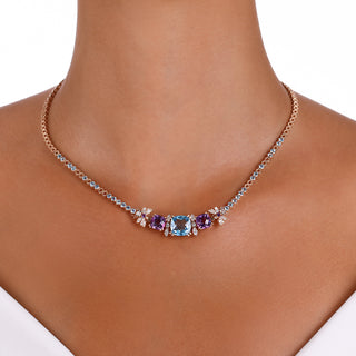 QUEEN BEE ARINNA GOLD DIAMOND BLUE TOPAZ CHOKER