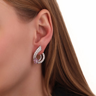 APPLE SEED ALLURE 18K GOLD BAGUETTE DIAMOND PINK SAPPHIRE EARRINGS