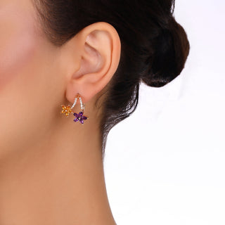 APPLE SEED POMANO JOY BOUQUET GOLD DIAMOND AMETHYST EARRINGS