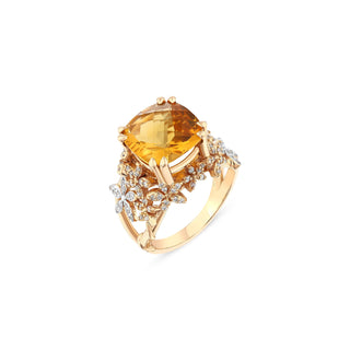 APPLE SEED GOLD DIAMOND CITRINE RING