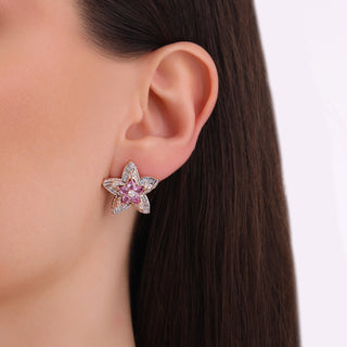 APPLE SEED POMANO GOLD DIAMOND PINK SAPPHIRE EARRINGS