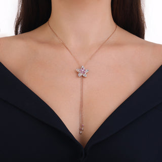 APPLE SEED BLOSSOM GOLD DIAMOND PINK SAPPHIRE LARIAT NECKLACE