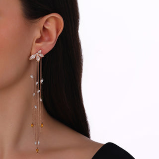 WHEAT GOLD DIAMOND CITRINE CHAIN EARRING