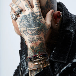 VENUS STAR GOLD & SILVER BLACK DIAMOND GARNET BRACELET