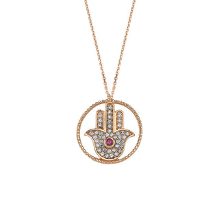 HAMSA RUBY DIAMOND GOLD NECKLACE