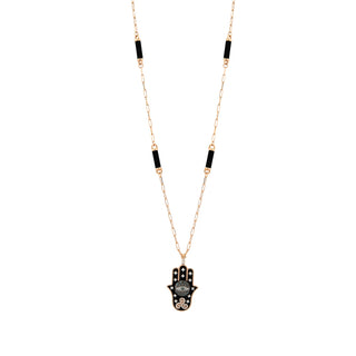 FATIMA'S HAND GOLD BLUE DIAMOND ONIX NECKLACE