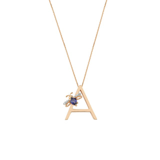 LETTER A GOLD SAPPHIRE NECKLACE