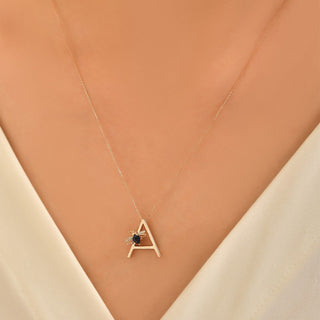 LETTER A GOLD SAPPHIRE NECKLACE