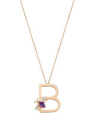 LETTERS B GOLD AMETHYST DIAMOND NECKLACE