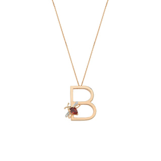 LETTER B GOLD RUBY NECKLACE
