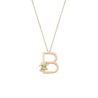 LETTER B GOLD PERIDOT NECKLACE