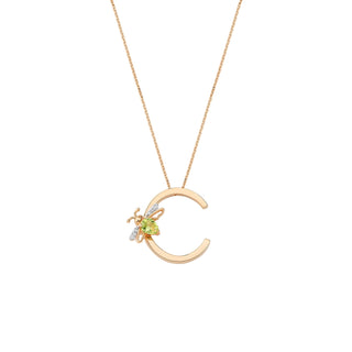 LETTER C GOLD PERIDOT NECKLACE