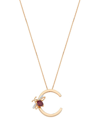 LETTER C GOLD RUBY DIAMOND NECKLACE