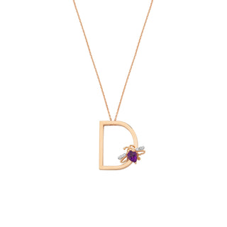 LETTER D GOLD AMETHYST NECKLACE