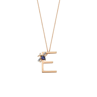 LETTER E GOLD SAPPHIRE NECKLACE