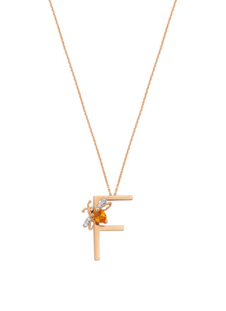 LETTER F GOLD CITRINE DIAMOND NECKLACE