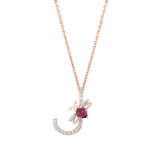 LETTER J GOLD RHODOLITE DIAMOND NECKLACE