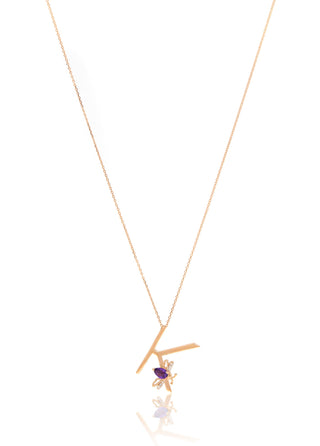 LETTER K GOLD AMETHYST DIAMOND NECKLACE