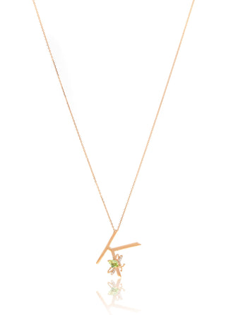 LETTER K GOLD PERIDOT DIAMOND NECKLACE