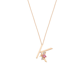 LETTER K GOLD PINK SAPPHIRE NECKLACE