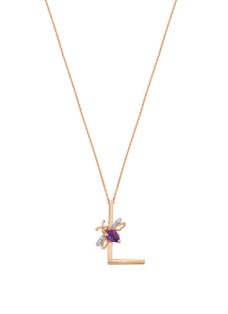 LETTER L GOLD AMETHYST DIAMOND NECKLACE