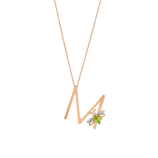 LETTER M GOLD DIAMOND PERIDOT NECKLACE