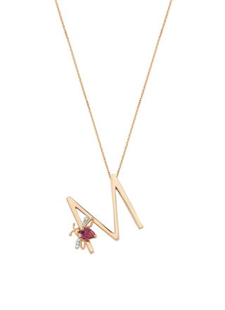 LETTER M GOLD RHODOLITE DIAMOND NECKLACE