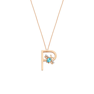 LETTER P GOLD BLUE TOPAZ NECKLACE