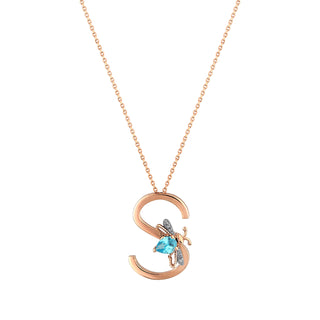 LETTER S GOLD BLUE TOPAZ DIAMOND NECKLACE