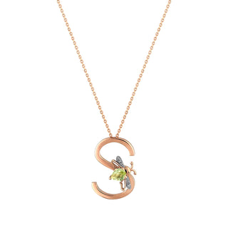 LETTERS S GOLD PERIDOT DIAMOND NECKLACE