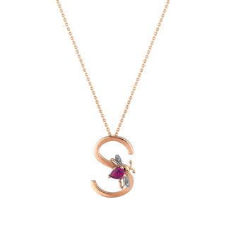 LETTER S GOLD RHODOLITE DIAMOND NECKLACE