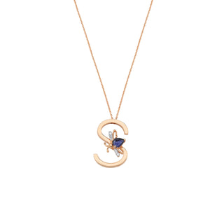 LETTER S GOLD SAPPHIRE NECKLACE