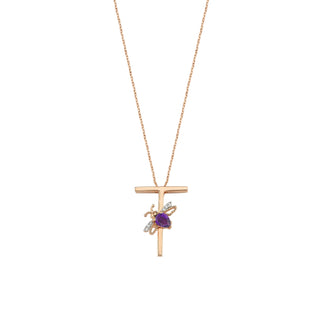 LETTER T GOLD DIAMOND AMETHYST NECKLACE