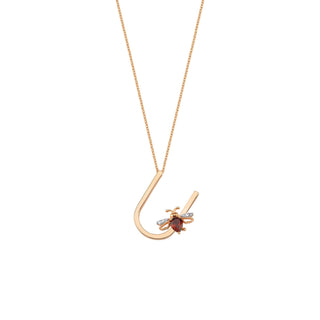 LETTER U GOLD GARNET NECKLACE