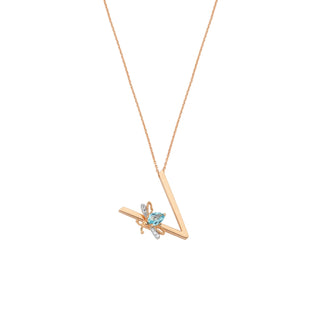 LETTER V GOLD BLUE TOPAZ NECKLACE