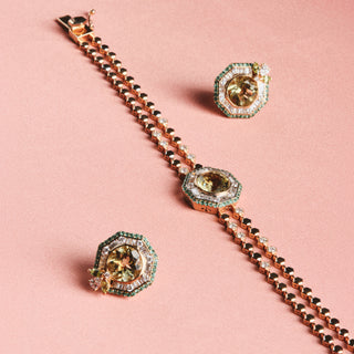 HONEYCOMB GOLD BAGUETTE DIAMOND EMERALD EARRINGS