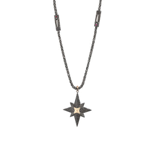 SWORD SILVER BLACK DIAMOND RUBY NECKLACE