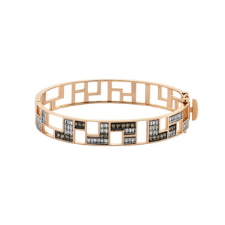 MONDRIAN BAGUETTE CLAMP FULL DIAMOND&BROWN BRACELET