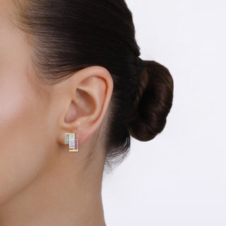 MONDRIAN GOLD BAGUETTE DIAMOND BLUE TOPAZ EARRINGS