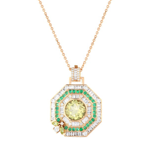 HONEYCOMB 18K GOLD DIAMOND PERIDOT EMERALD PENDANT