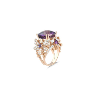 QUEEN BEE ARINNA GOLD DIAMOND AMETHYST RING