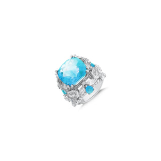 QUEEN BEE GOLD BLUE TOPAZ DIAMOND RING