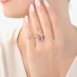 QUEEN BEE MELLONA GOLD DIAMOND AMETHYST RING