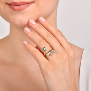 QUEEN BEE MELLONA GOLD DIAMOND EMERALD RING